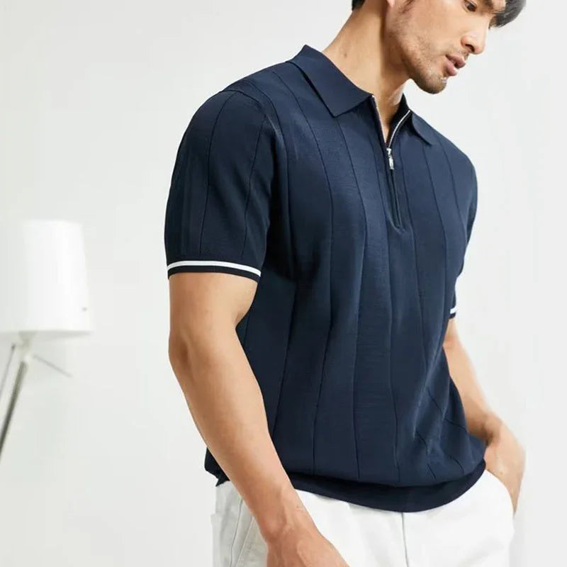 Trendy men’s polo shirt navy with zipper