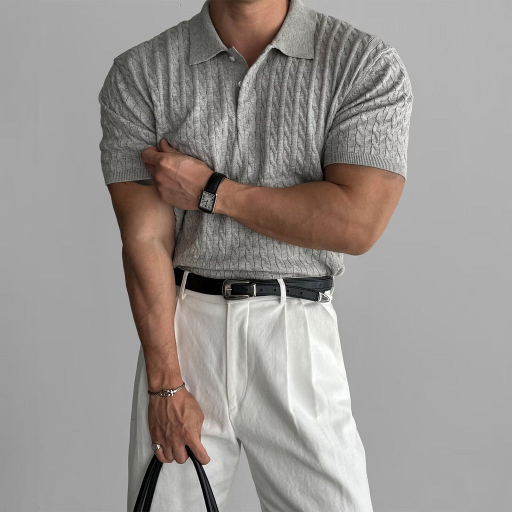 American Retro Hemp Pattern Lapel Men's T-shirt
