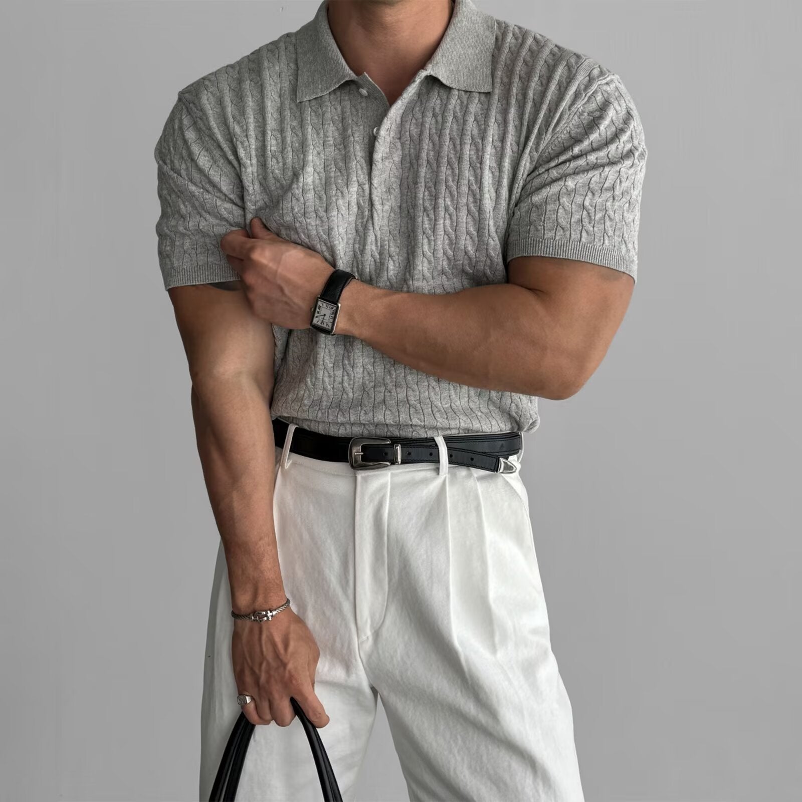 American Retro Hemp Pattern Lapel Men's T-shirt