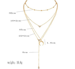 Bead Chain Diamond Moon Pendant Multi-layer Women's Necklace