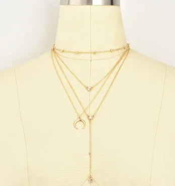 Bead Chain Diamond Moon Pendant Multi-layer Women's Necklace
