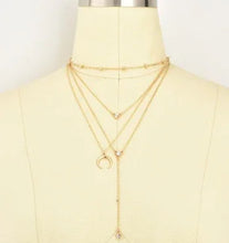 Bead Chain Diamond Moon Pendant Multi-layer Women's Necklace