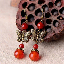 Ladies butterfly vintage red agate earrings