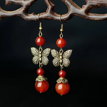 Ladies butterfly vintage red agate earrings