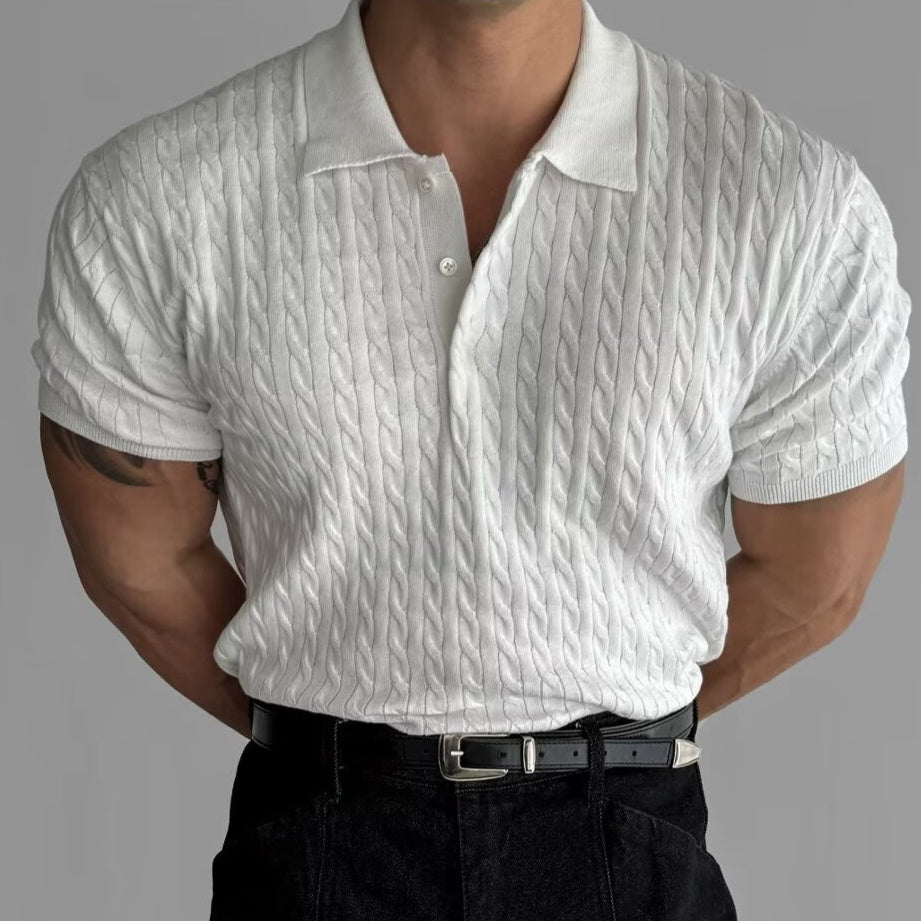 American Retro Hemp Pattern Lapel Men's T-shirt