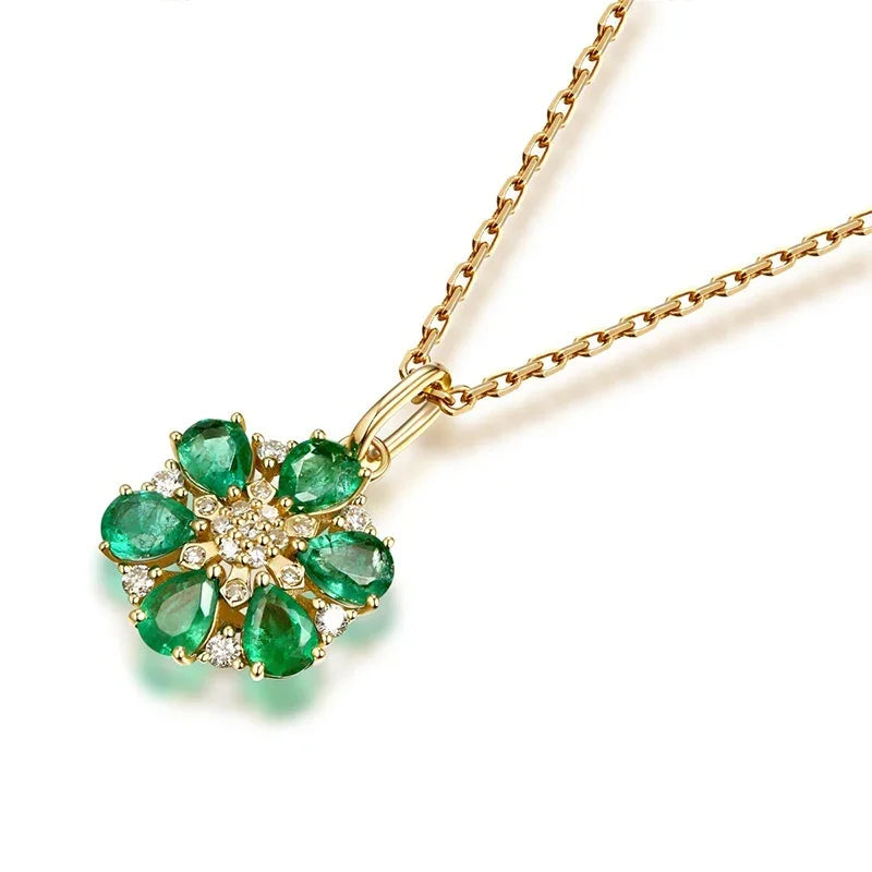 Temperament Entry Lux Emerald Flower-shaped Colored Gems Pendant