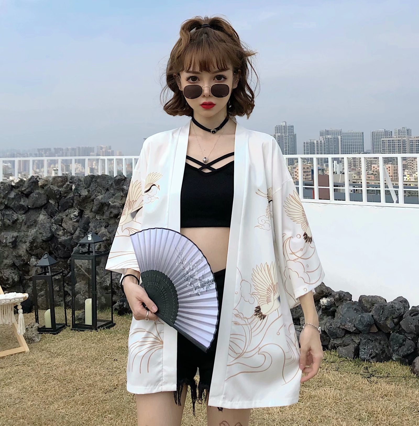 Retro Cardigan Flying Crane Chinese Style Three-Sleeve Robe