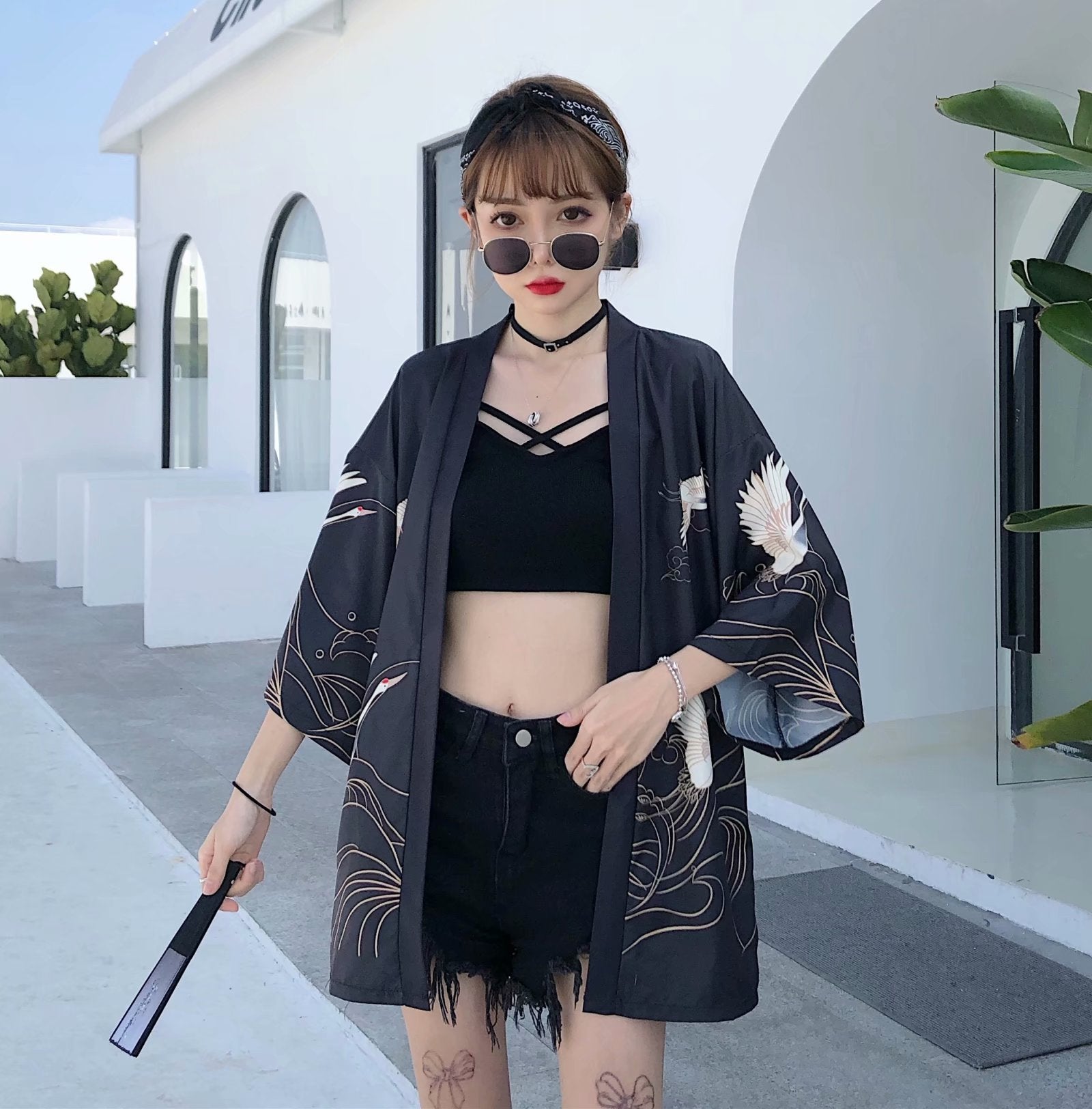 Retro Cardigan Flying Crane Chinese Style Three-Sleeve Robe