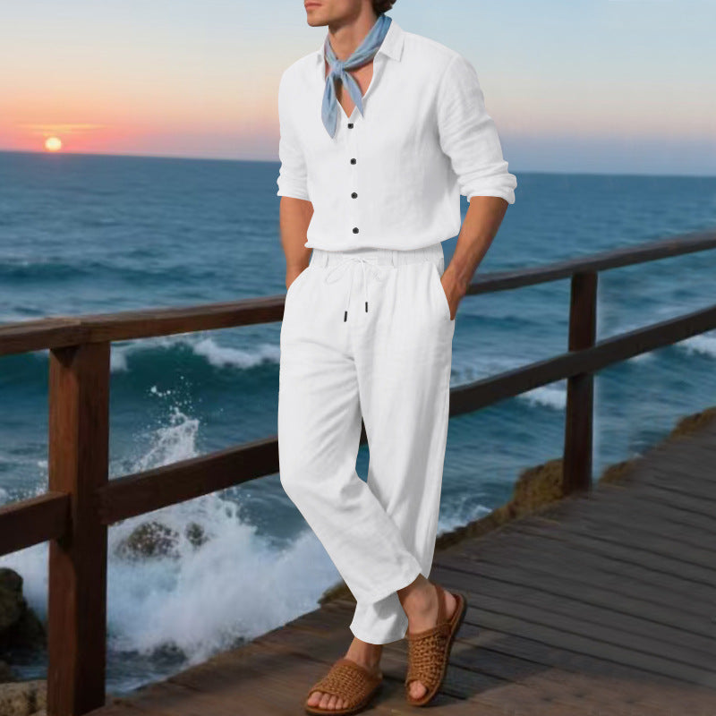 Loose Casual Long Sleeves Shirt And Trousers Two-piece Set