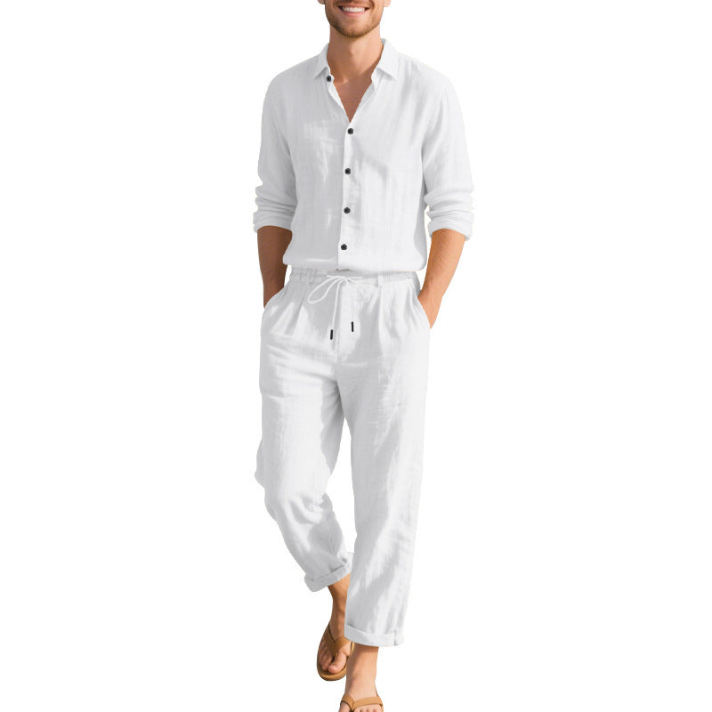 Loose Casual Long Sleeves Shirt And Trousers Two-piece Set