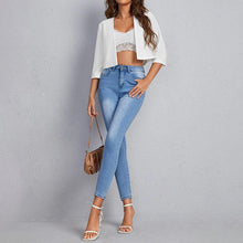 Women's Cropped Blazers Collarless 3 4 Sleeve Open Front Lightweight Cardigan Casual Work Office Suit Blazer Jackets