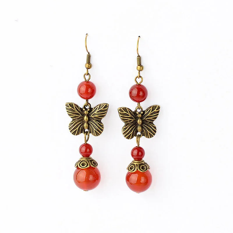 Ladies butterfly vintage red agate earrings