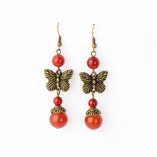Ladies butterfly vintage red agate earrings