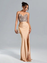 Suspended Backless High Waisted Sequin Patchwork High Slit Long Skirt Dresses Graduation Summer Dress Maxi Women Outfit