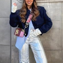 Women's Solid Color Long Sleeve Baseball Jacket With Button Front & Pockets - Casual Short Jacket For Spring&Fall