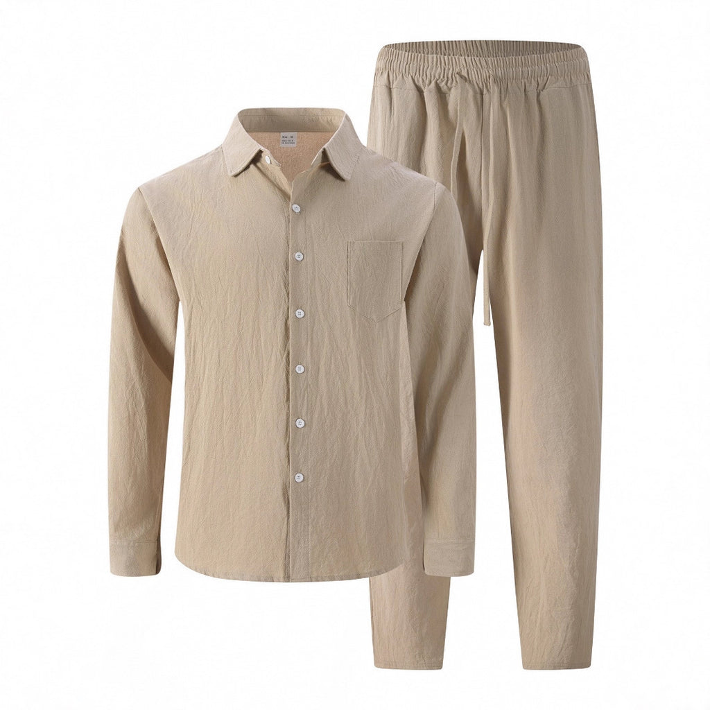 Linen Men's Casual Loose Breathable Long Sleeve Trousers Suit