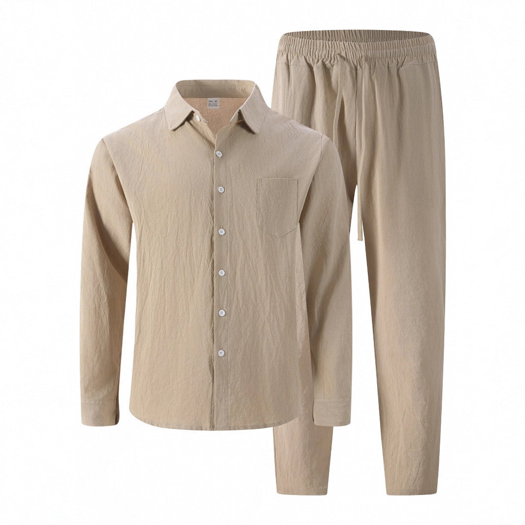Linen Men's Casual Loose Breathable Long Sleeve Trousers Suit