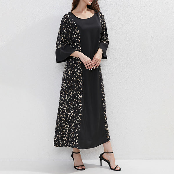 Women's Plus Size Floral Print Tunic Dress With Belt, Middle Eastern Style Muslim Long Dress