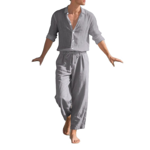 Loose Casual Long Sleeves Shirt And Trousers Two-piece Set