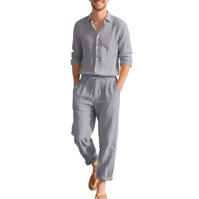 Loose Casual Long Sleeves Shirt And Trousers Two-piece Set
