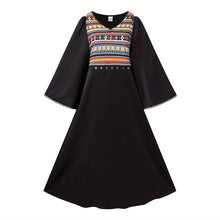 Women's Plus Size Casual Summer Boho Print Dress V Neck Loose Fit Long Maxi Beach Dresses