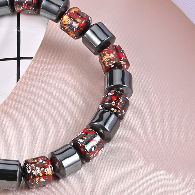 Mens Fashion Natural Black Gallstone Stretch Bracelet