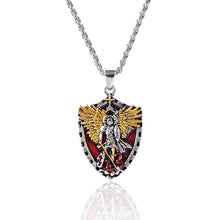 Christian Angel Michael Shield Pendant Necklace Men Vintage Cross Winged Knight Necklaces Religious Amulet Jewelry