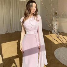 Elegant Single Long Sleeve Slim Satin Dress