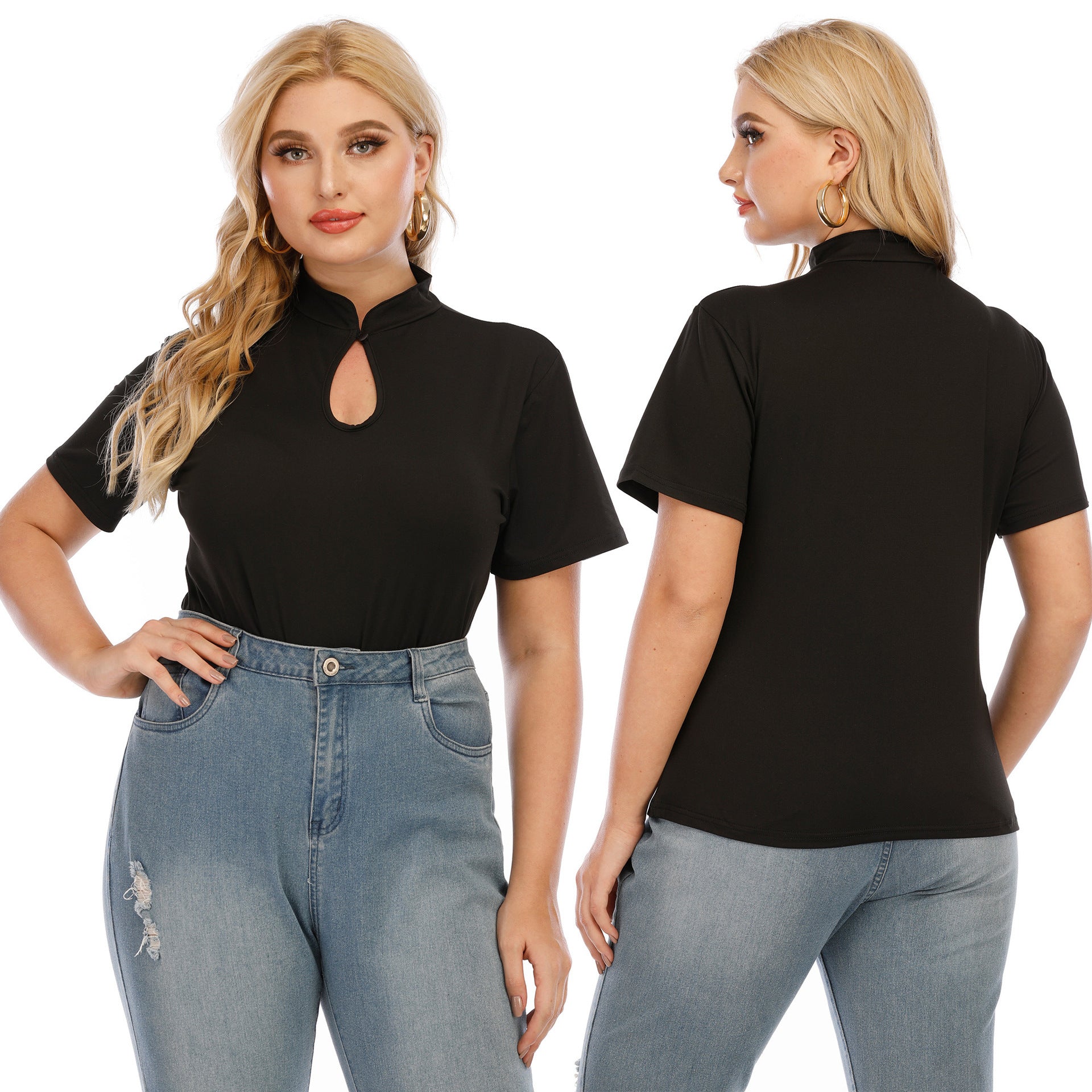 Mandarin Collar Half Turtleneck One Button Casual Top