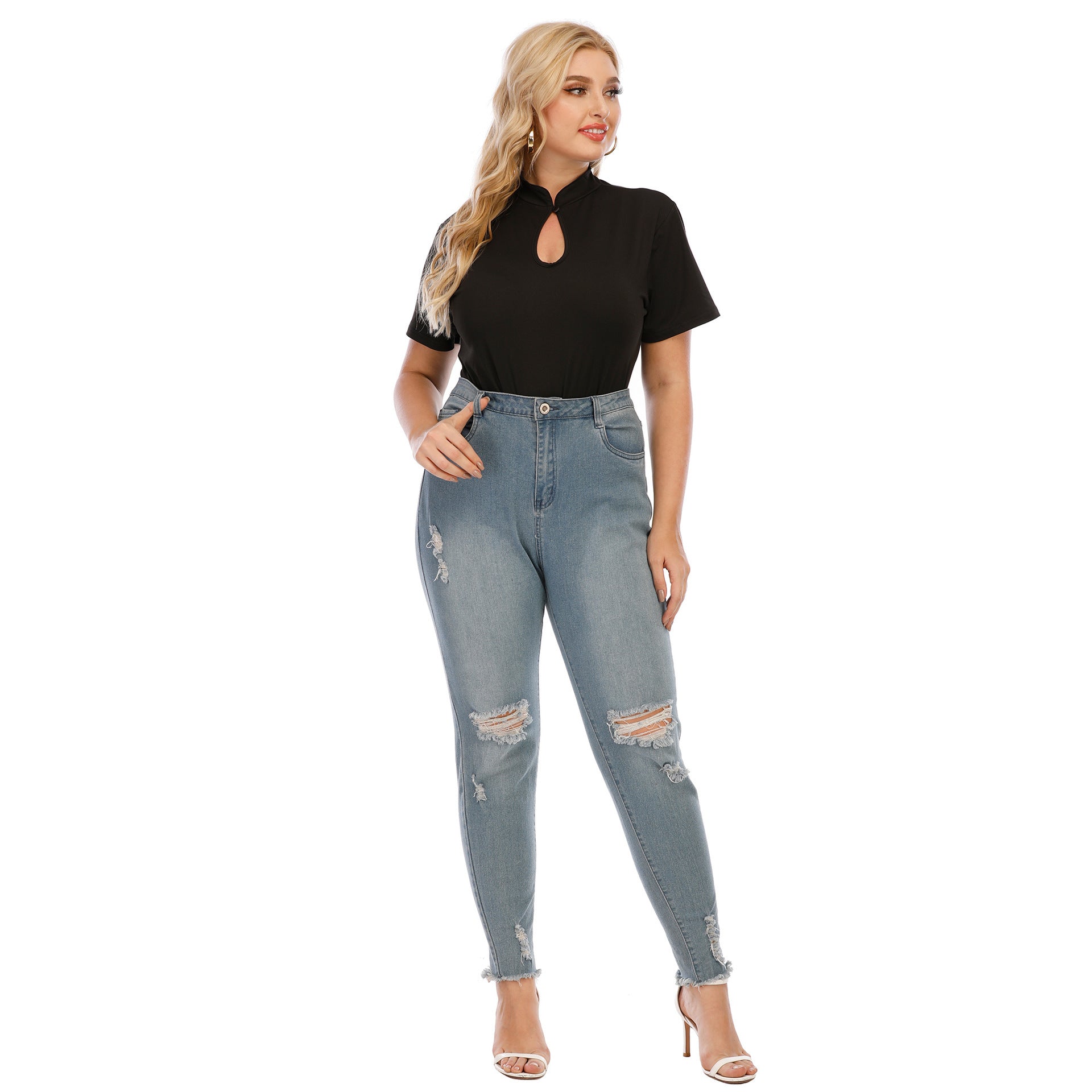 Mandarin Collar Half Turtleneck One Button Casual Top