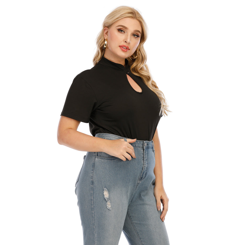 Mandarin Collar Half Turtleneck One Button Casual Top