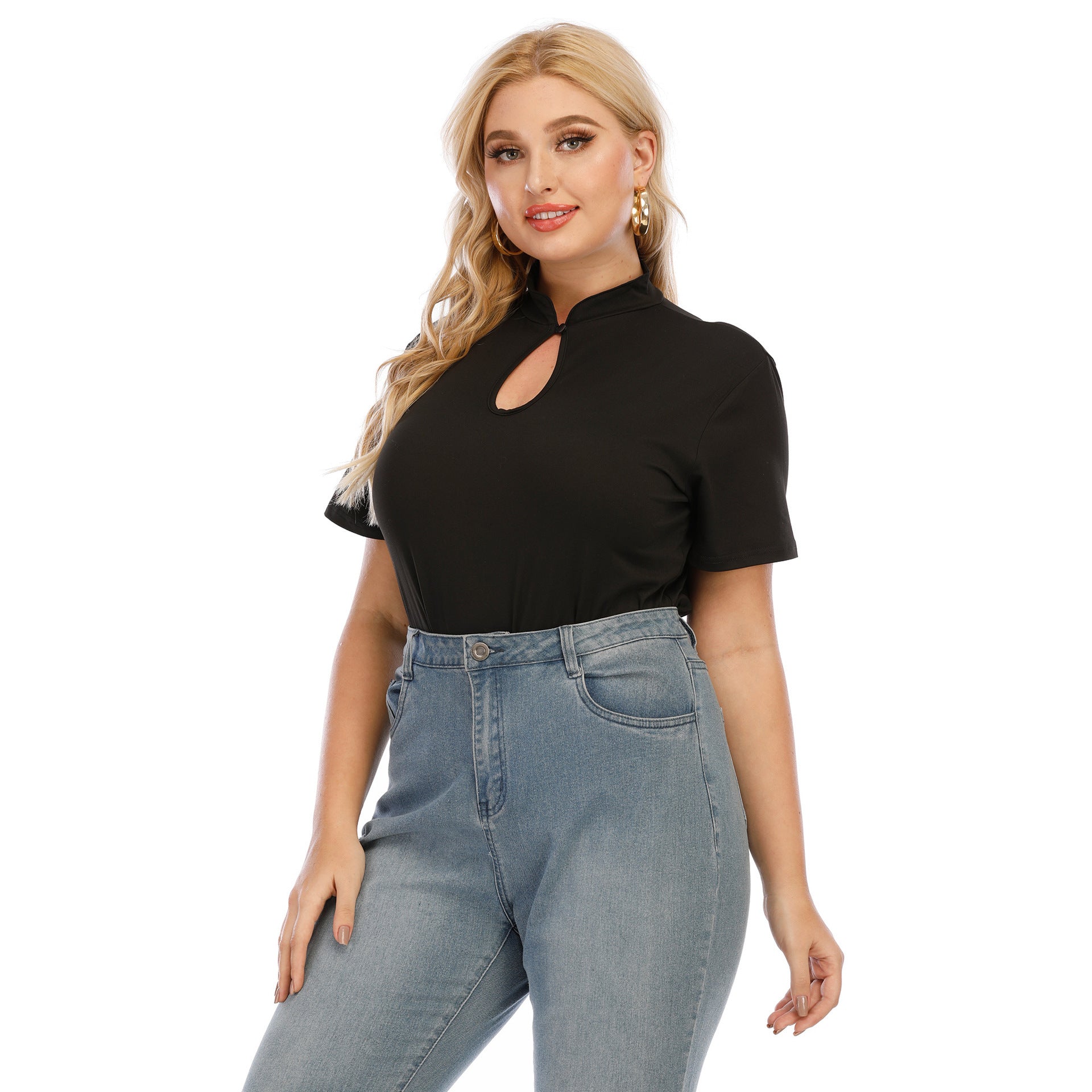 Mandarin Collar Half Turtleneck One Button Casual Top