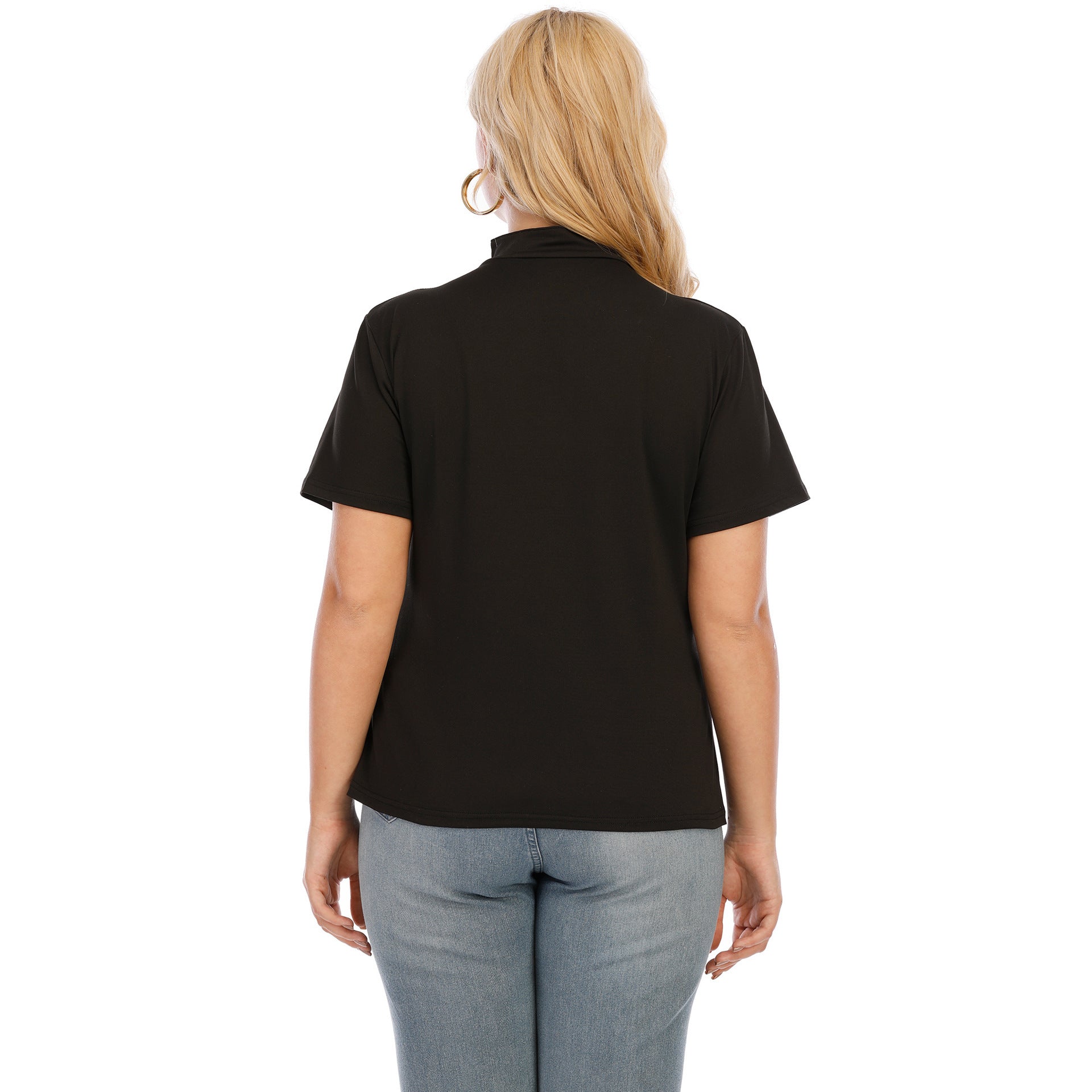 Mandarin Collar Half Turtleneck One Button Casual Top