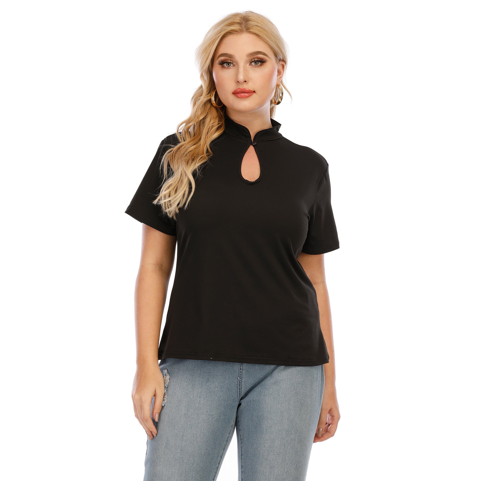 Mandarin Collar Half Turtleneck One Button Casual Top