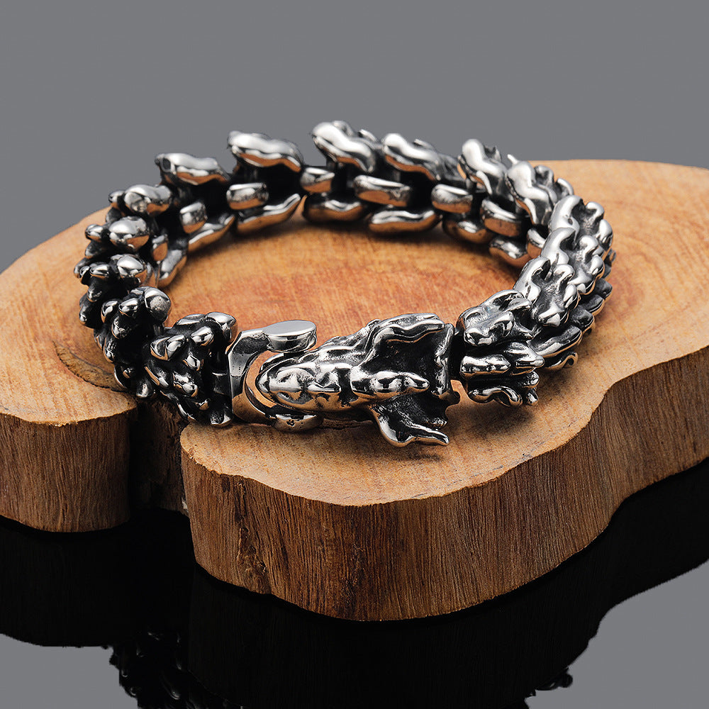 Mens Fashion Vintage Dominant Dragon Head Bracelet