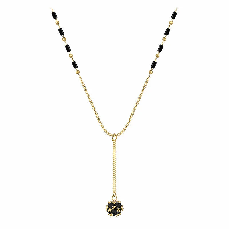 Geometric Black Crystal Round Rhinestone Ball Pendant Necklace