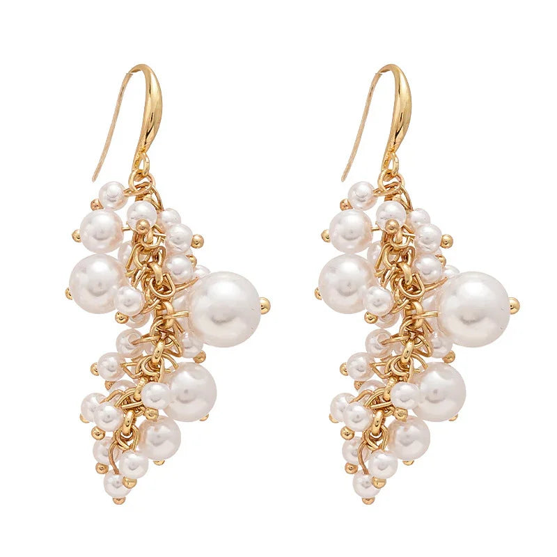 Retro Baroque Size Pearl Tassel Earrings