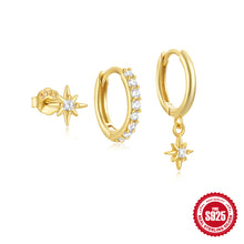 925 Sterling Silver Eight Awn Star Diamond-embedded Classic 3-piece Set