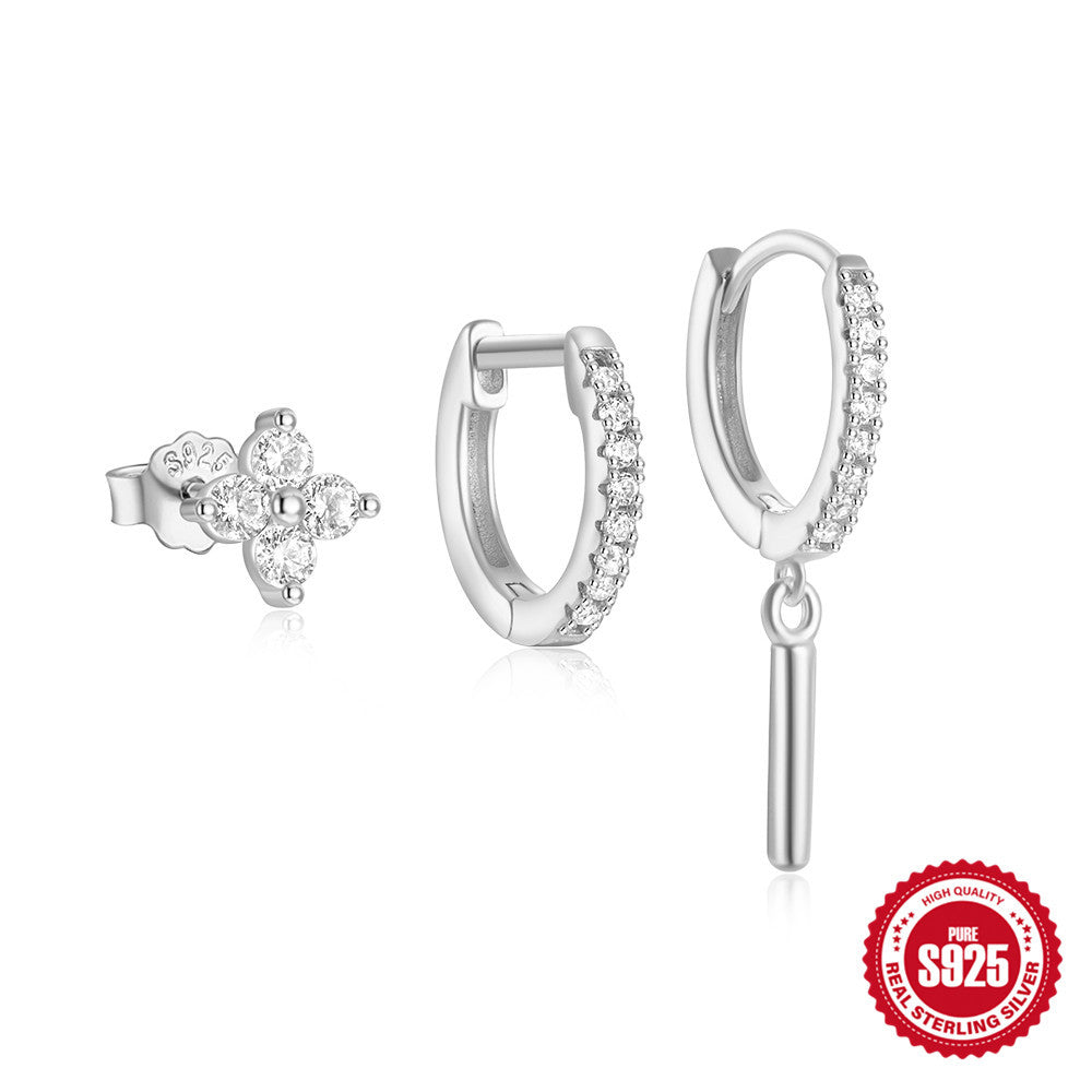 925 Sterling Silver Eight Awn Star Diamond-embedded Classic 3-piece Set