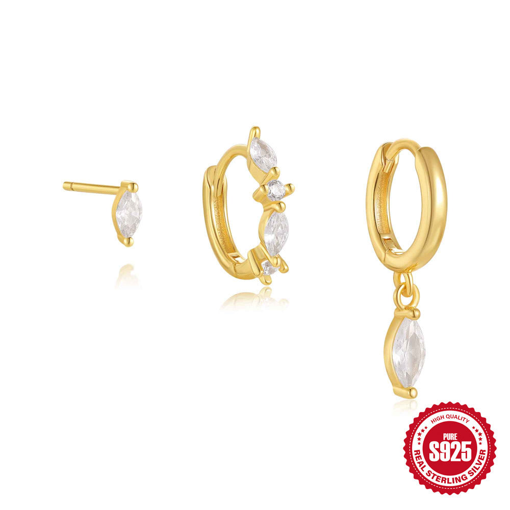 925 Sterling Silver Eight Awn Star Diamond-embedded Classic 3-piece Set