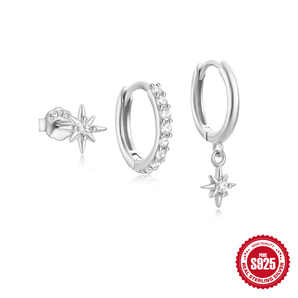 925 Sterling Silver Eight Awn Star Diamond-embedded Classic 3-piece Set