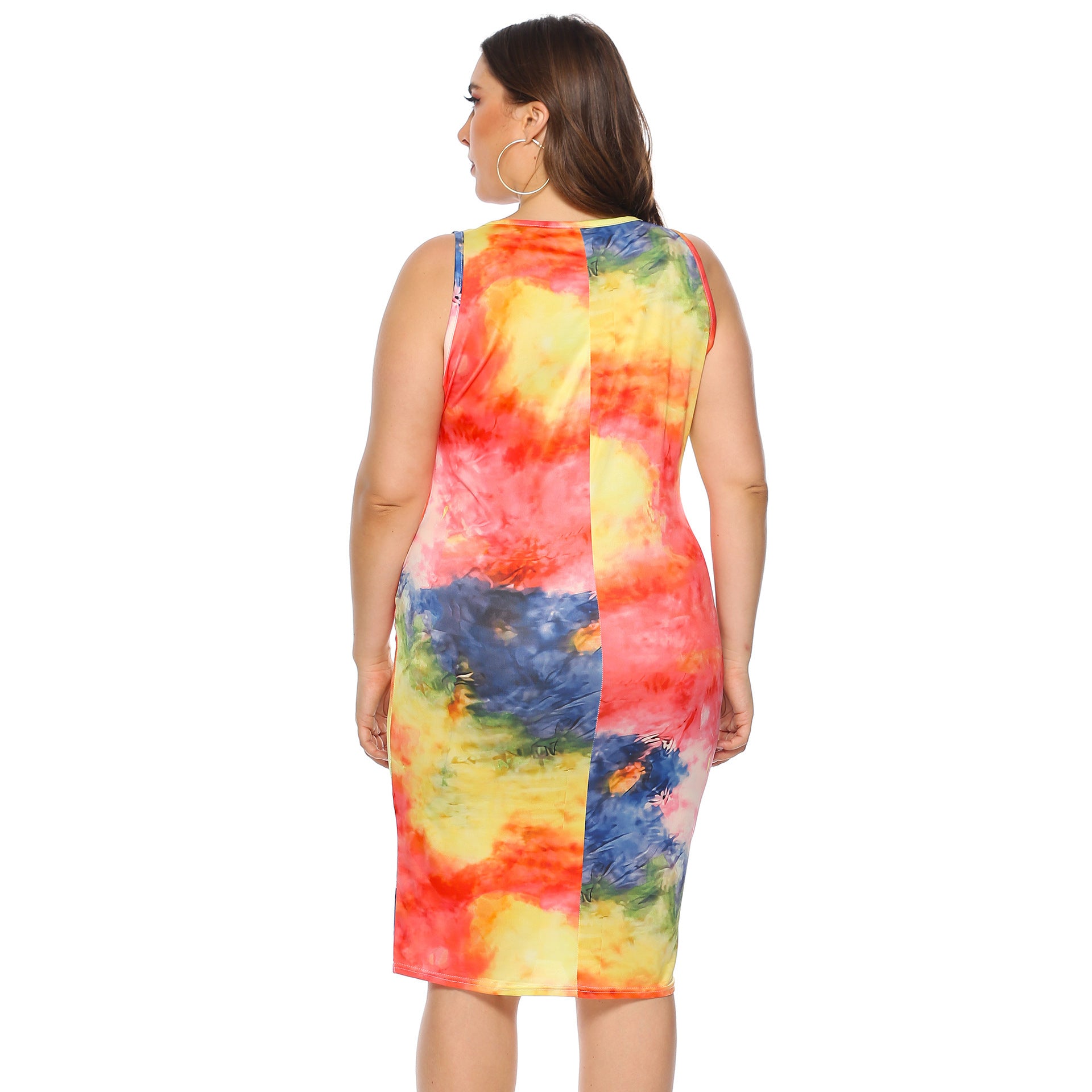 Plus Size Women's Colorful Tie-dyed Color Non-positioning Vest Slim-fit Sheath Dress