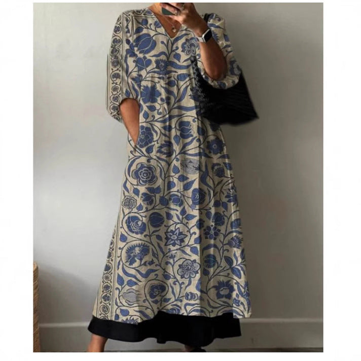 Printed European And American Summer Urban Casual Loose Dress Women