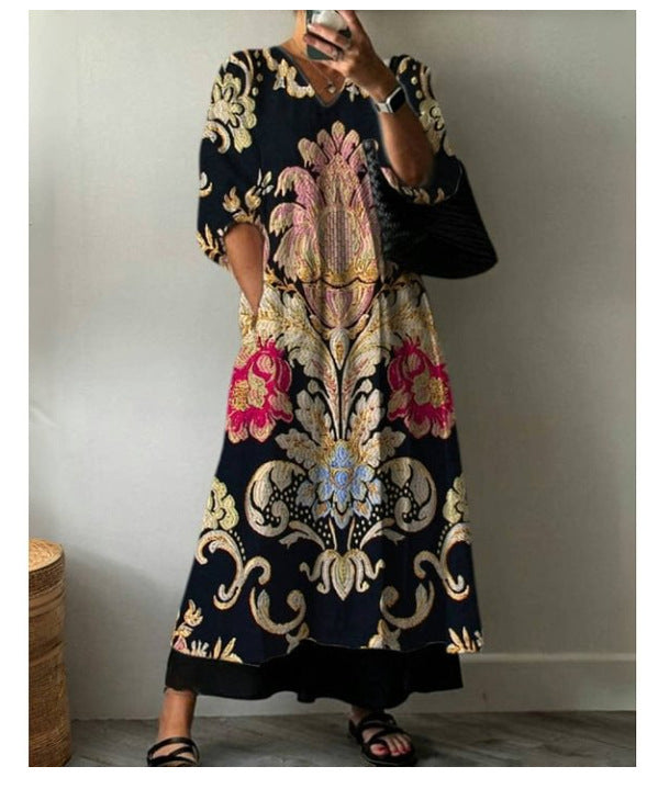 Printed European And American Summer Urban Casual Loose Dress Women