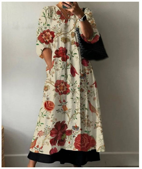 Printed European And American Summer Urban Casual Loose Dress Women