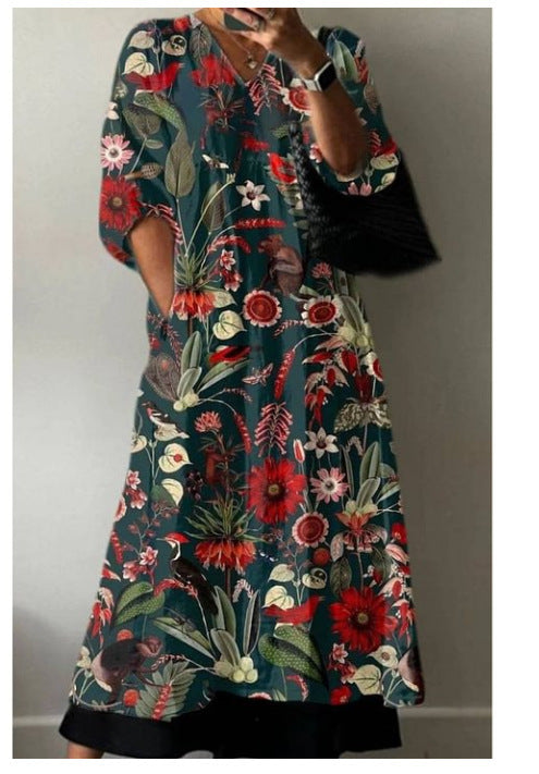 Printed European And American Summer Urban Casual Loose Dress Women
