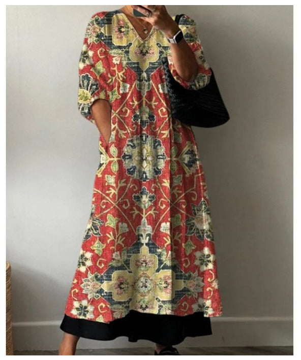 Printed European And American Summer Urban Casual Loose Dress Women