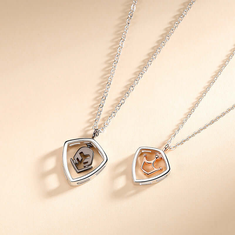Simple Hollow Shield Crown Pendant For Men And Women A Pair Of Necklaces