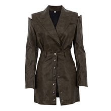 Vintage PU Leather Hollow Out Long Sleeve Top Skirt Suit