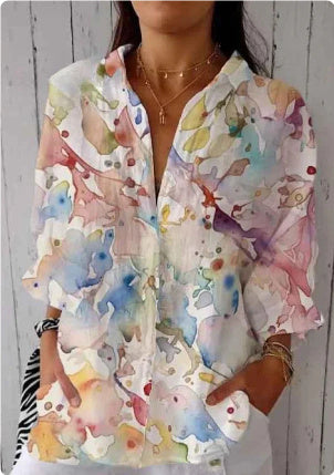 Women's Creative Fashion 3D Printing Lapel Casual Shirt